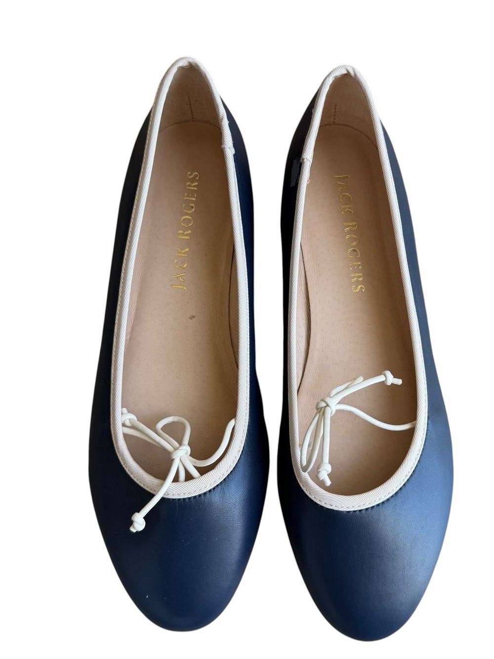 Jack Rogers - Debra Midnight Navy Leather Bow Ballet Flats Sz 9.5